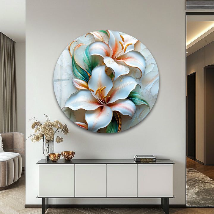 Golden Lily Bloom – Elegant Floral Glass Wall Art