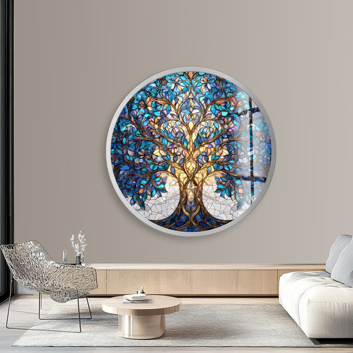 Celestial Tranquility Tree – Round Glass Wall Art