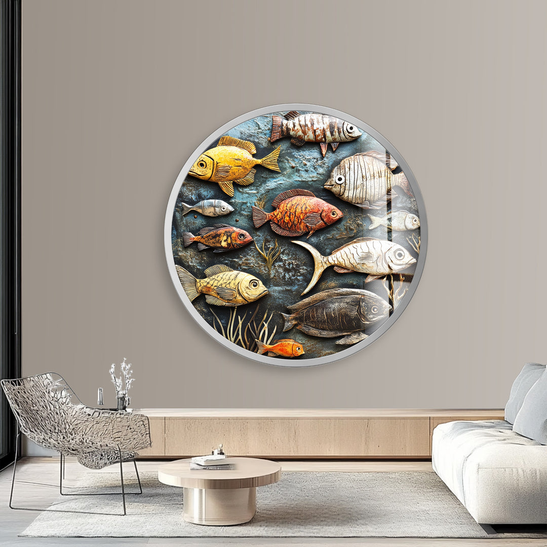 Ocean Harmony Mosaic – Round Glass Wall Art