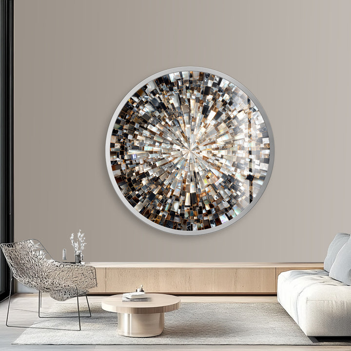 Black and Silver Radiant – Round Glass Wall Art