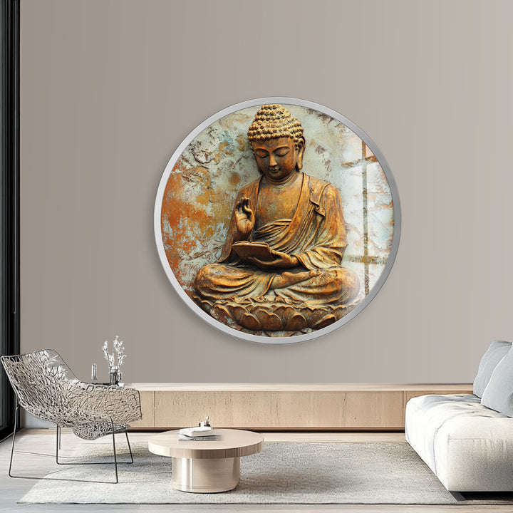 Serene Wisdom Buddha – Round Glass Wall Art