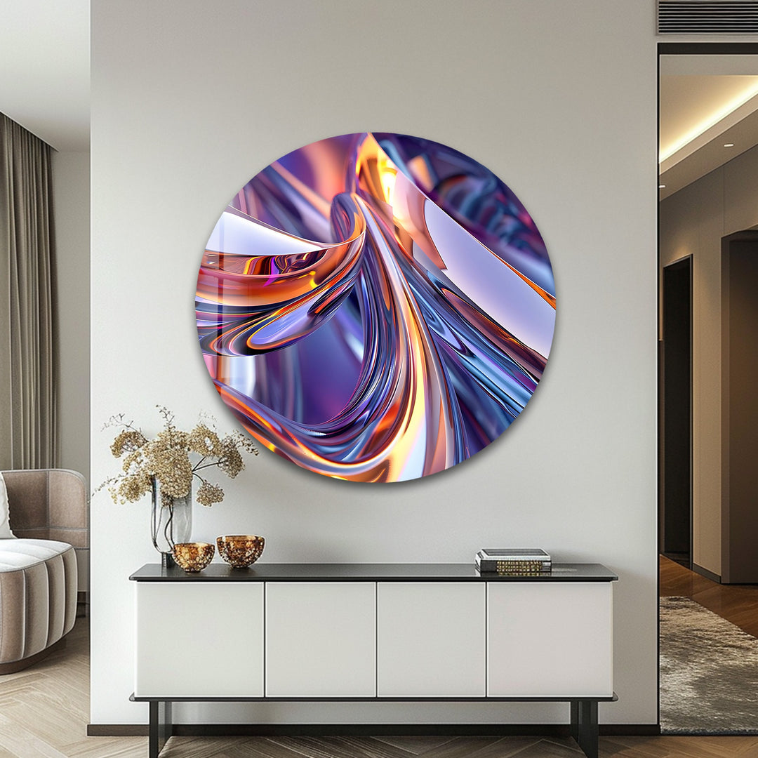 Prismatic Ribbon Fusion – Abstract Chrome Swirl Glass Wall Art