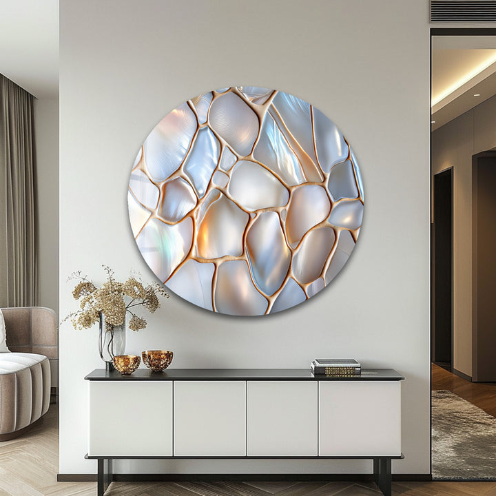 Luminous Stonescape – Iridescent Pebble Glass Wall Art