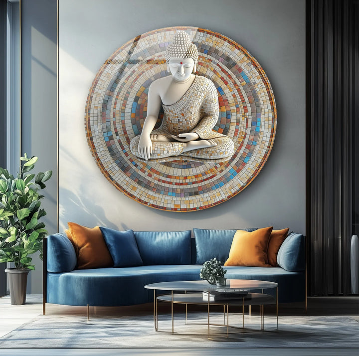 Mosaic Serenity Buddha – Round Glass Wall Art - MyPhotoStation
