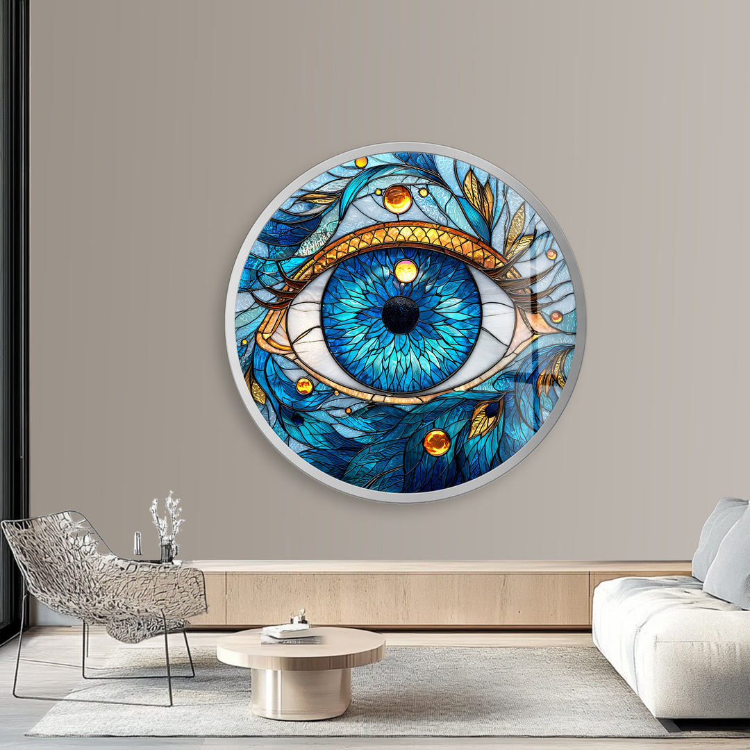 Celestial Eye Radiance – Round Glass Wall Art
