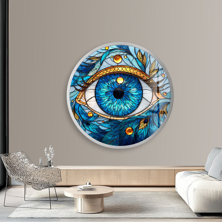 Celestial Eye Radiance – Round Glass Wall Art