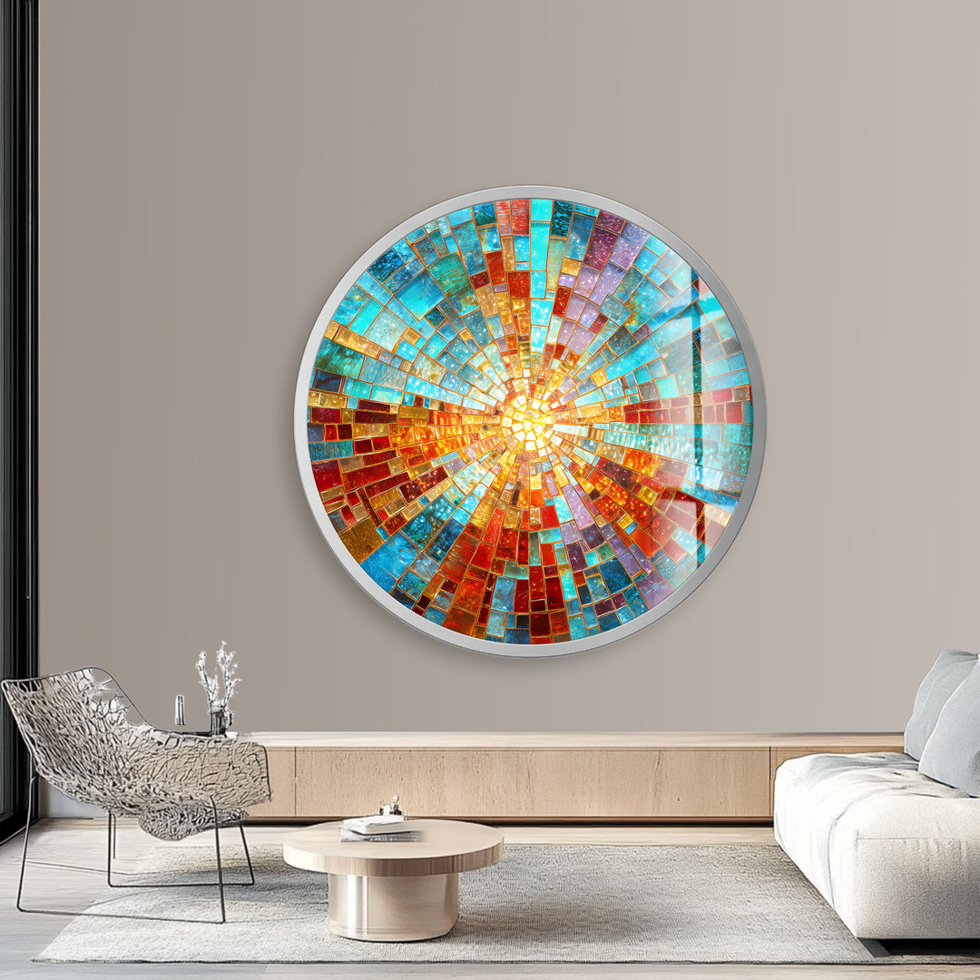 Solar Spectrum Burst – Round Glass Wall Art