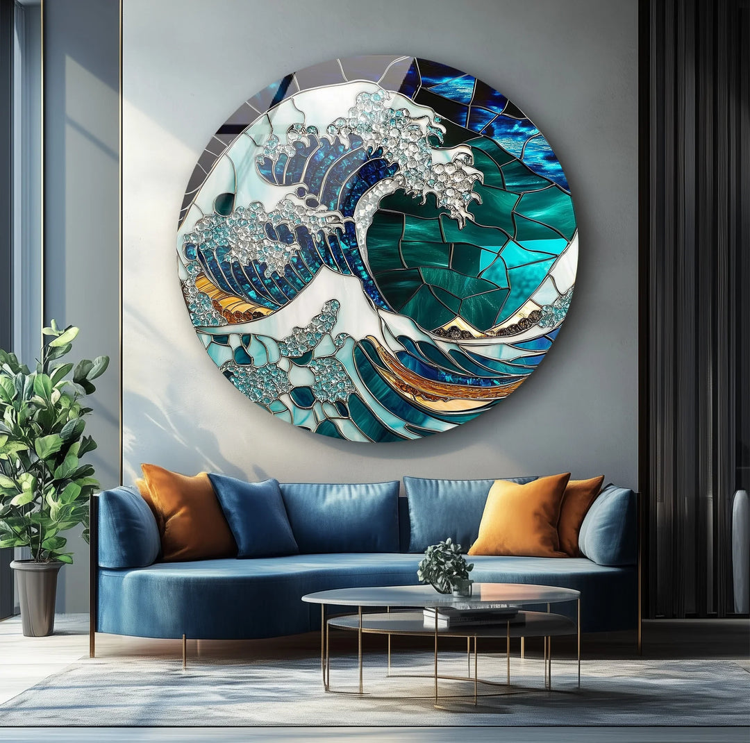 Crystal Wave Mosaic Round Glass Wall Art - MyPhotoStation