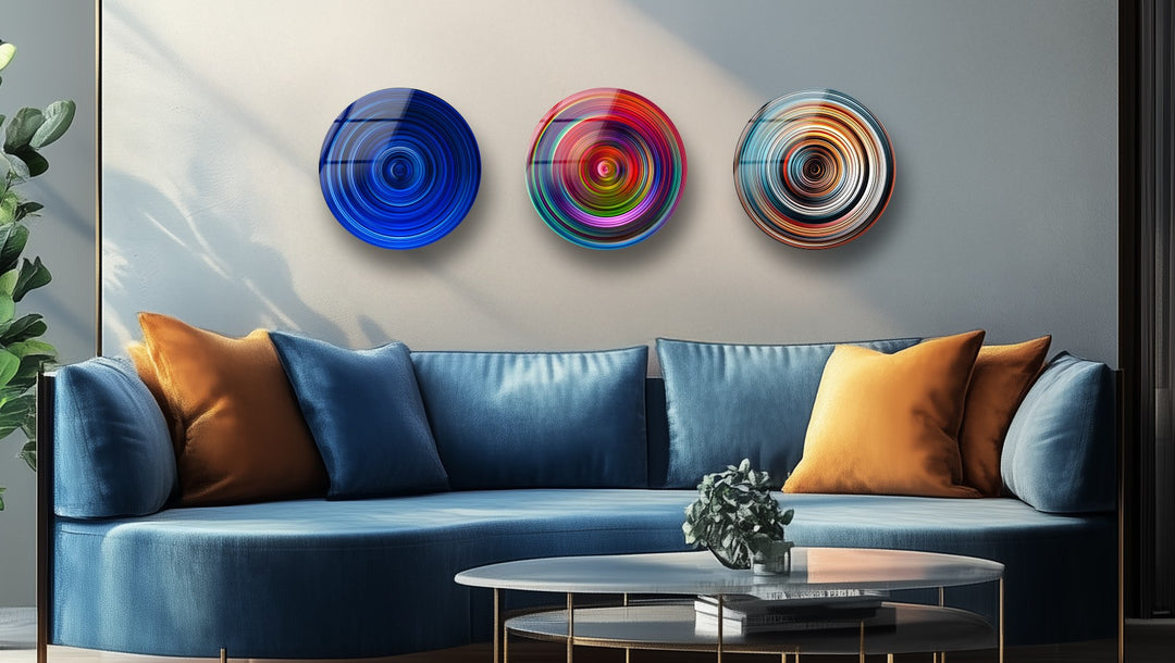 Vibrant Spiral Round Glass Wall Art Set – Modern Abstract Color Decor