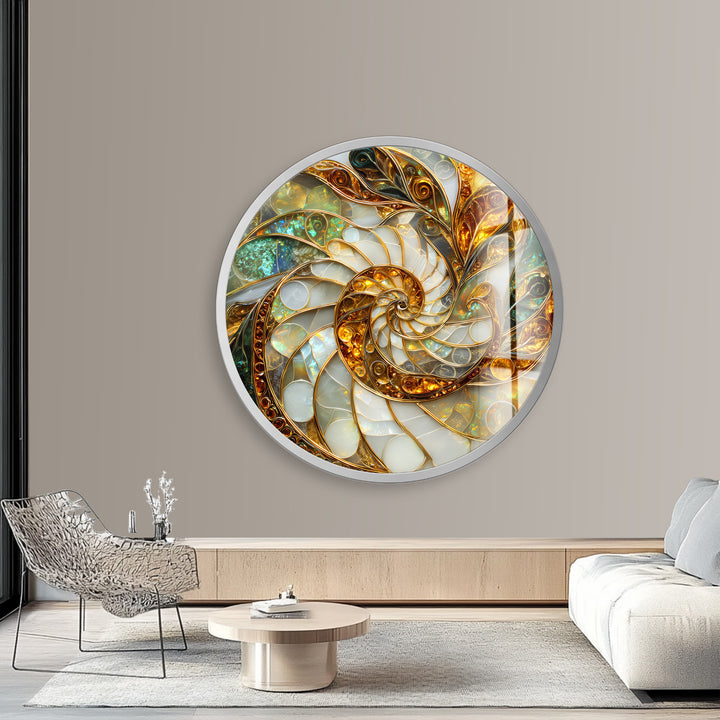 Golden Spiral Energy – Round Glass Wall Art