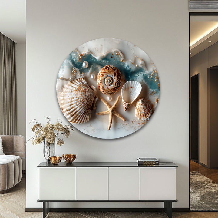 Coastal Treasures – Seashell & Ocean Pearl Glass Wall Art