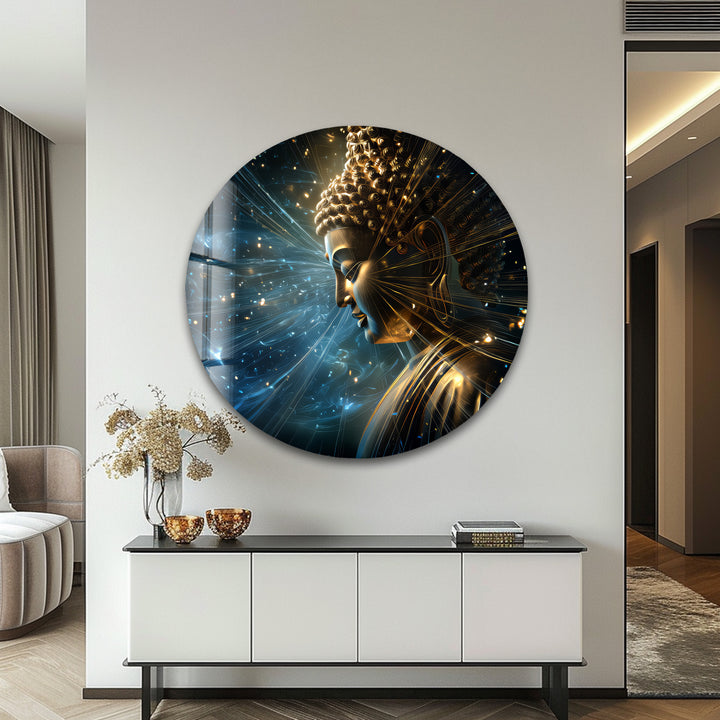 Cosmic Enlightenment – Radiant Buddha Glass Wall Art