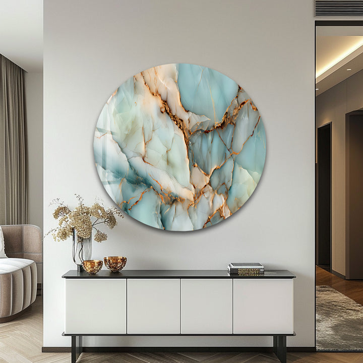 Crystalline Veins – Aqua Marble Glass Wall Art