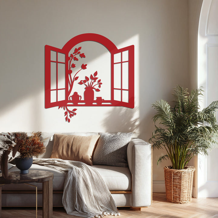 Metal wall art with leaves and flower pot design