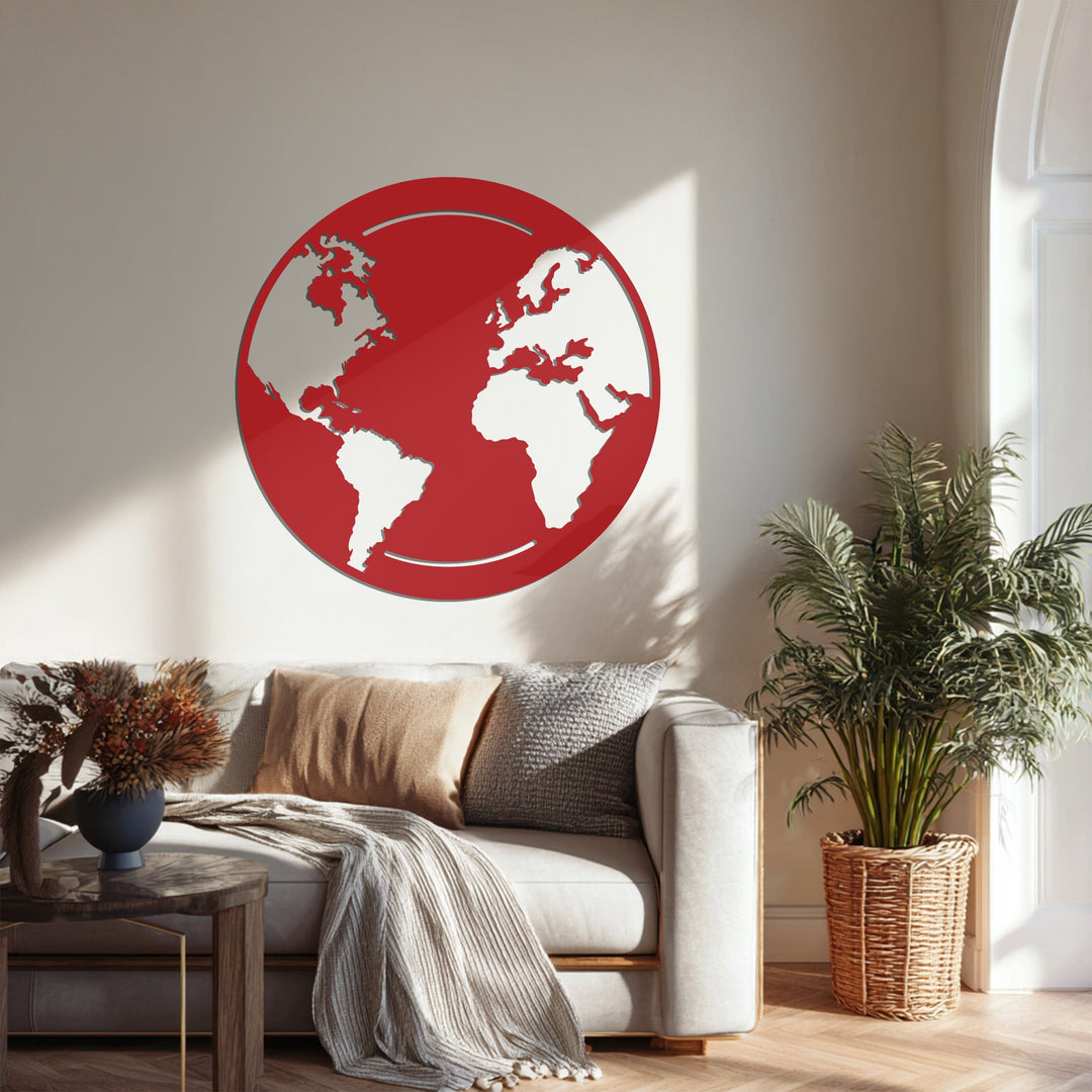 World map circular metal decor