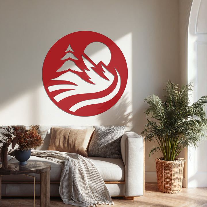 Pine tree mountain metal wall decor