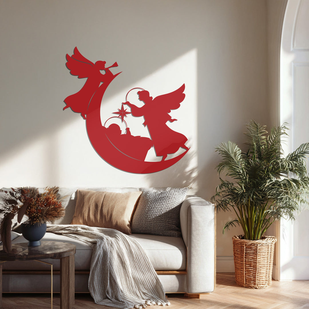 ميلاد المسيح السماوي - الملاك والقمر فن جداري معدني