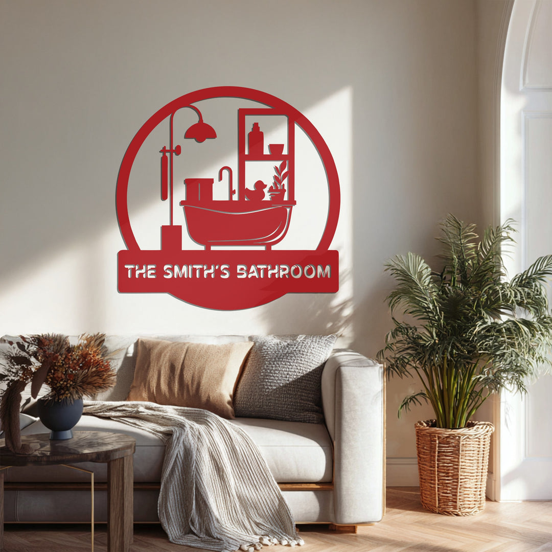 Personalized Bathroom Sign – Custom Name Metal Wall Art