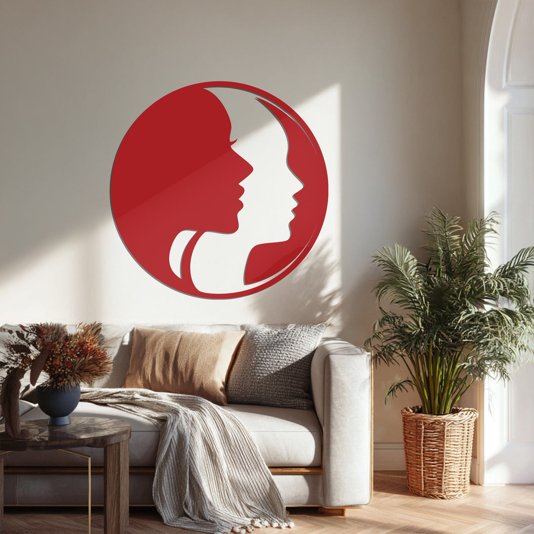 Dual Faces in Circle – Abstract Metal Wall Art