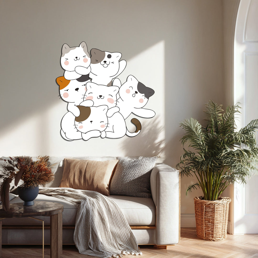 Minimalist cat-themed metal artwork in soft tones