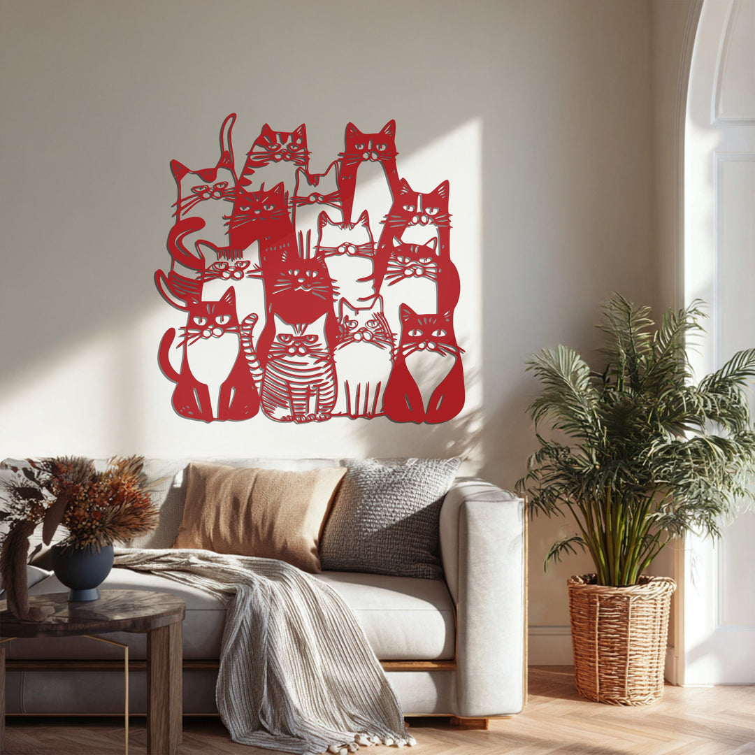 Golden Cat Family – Modern Metal Wall Art