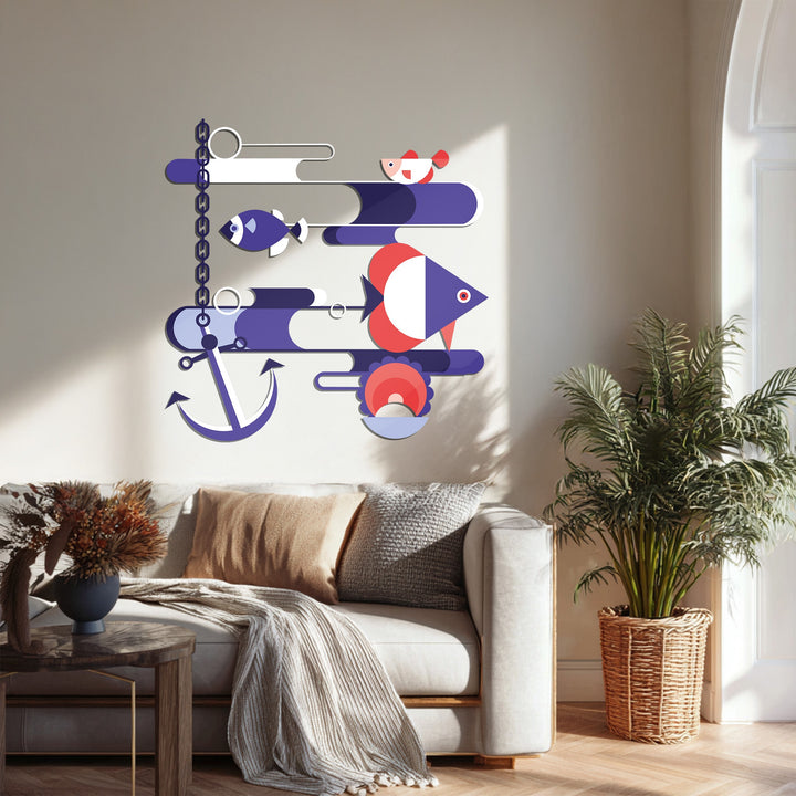 Geometric marine design metal wall sculpture