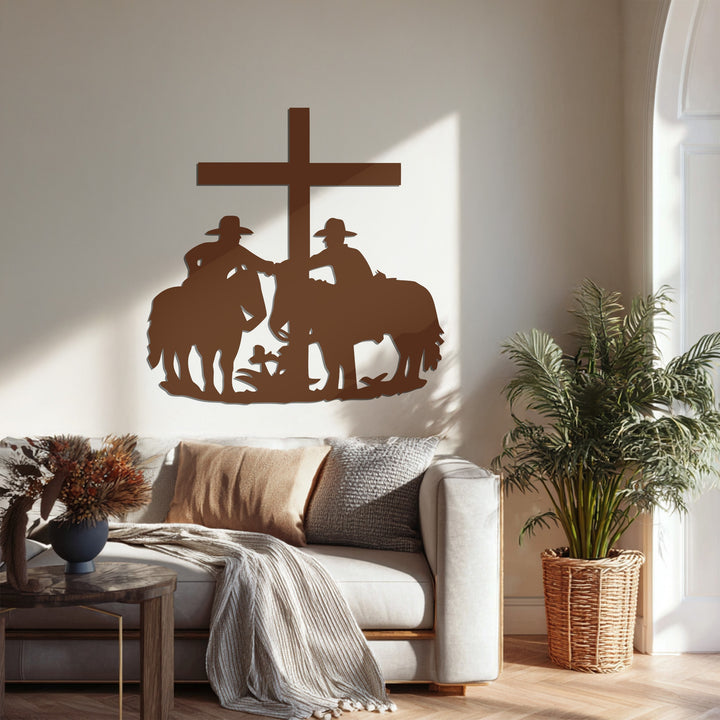 Rustic Christian cowboy wall decor in brown metal