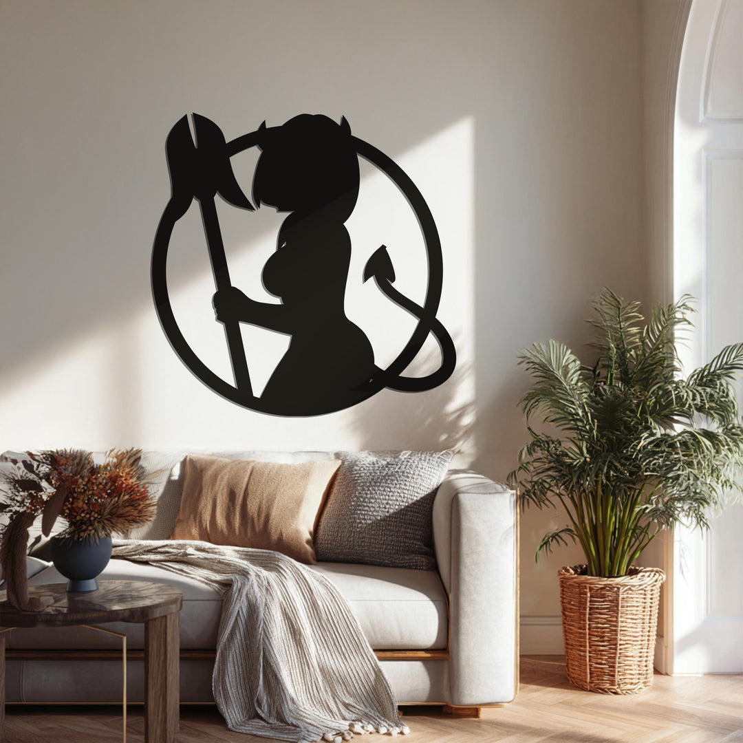 Gothic woman figure metal wall decor with circle frame