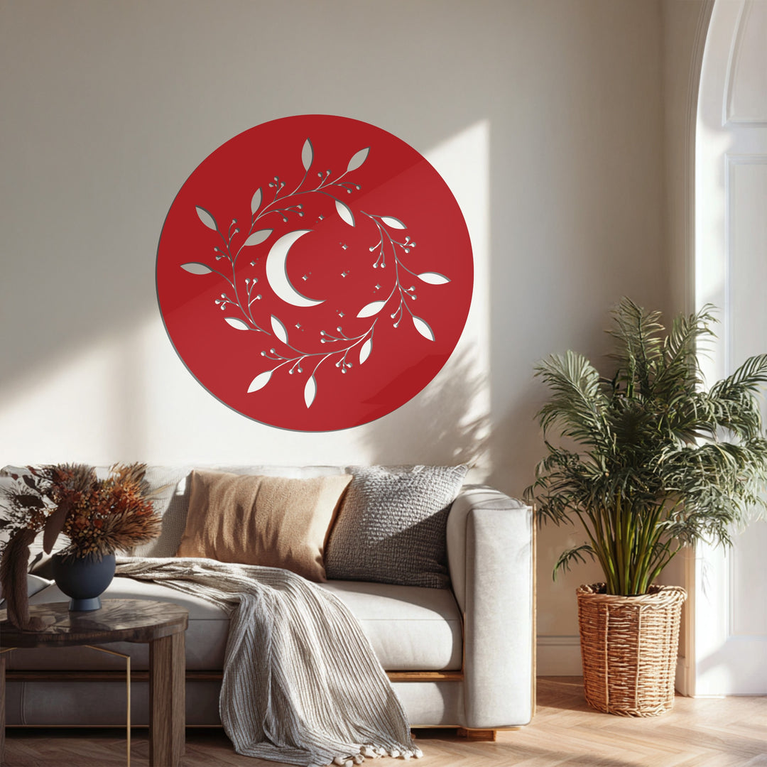 زهرة القمر – القمر وزهرة اللوتس فن جداري معدني