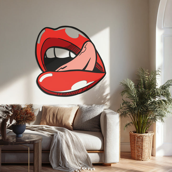 Bold lips metal artwork with sensual graphic detail