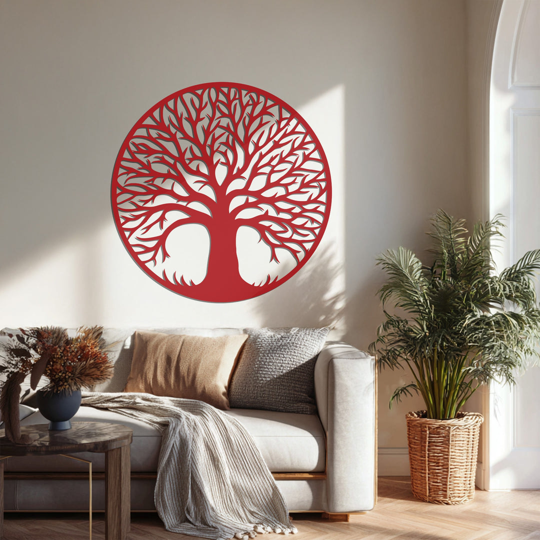 الجذور الأبدية – حياة الشجرة فن جداري معدني