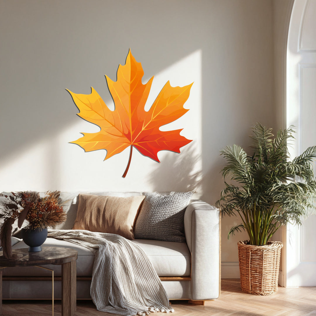 Golden Autumn Maple Leaf Metal Wall Art – Modern Fall Wall Decor
