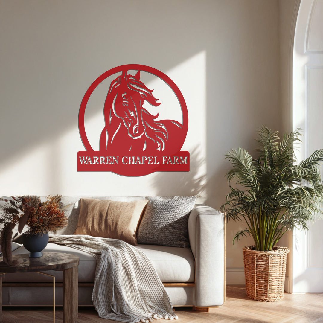 Warren Chapel Farm Metal Wall Art – Custom Horse Farm Name Sign