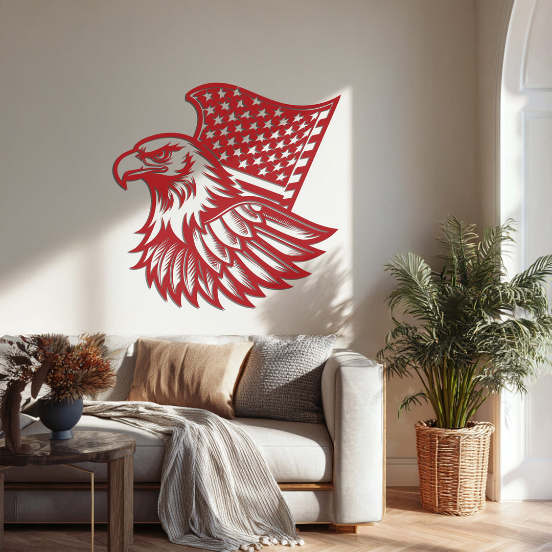 Laser-cut metal eagle artwork symbolizing strength