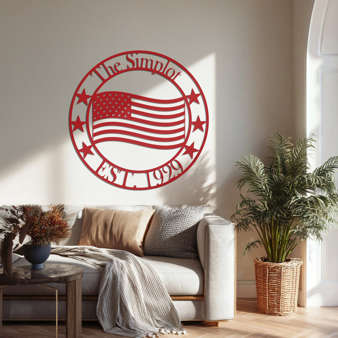 The Simplot Patriotic Metal Wall Art – Custom American Flag Family Sign