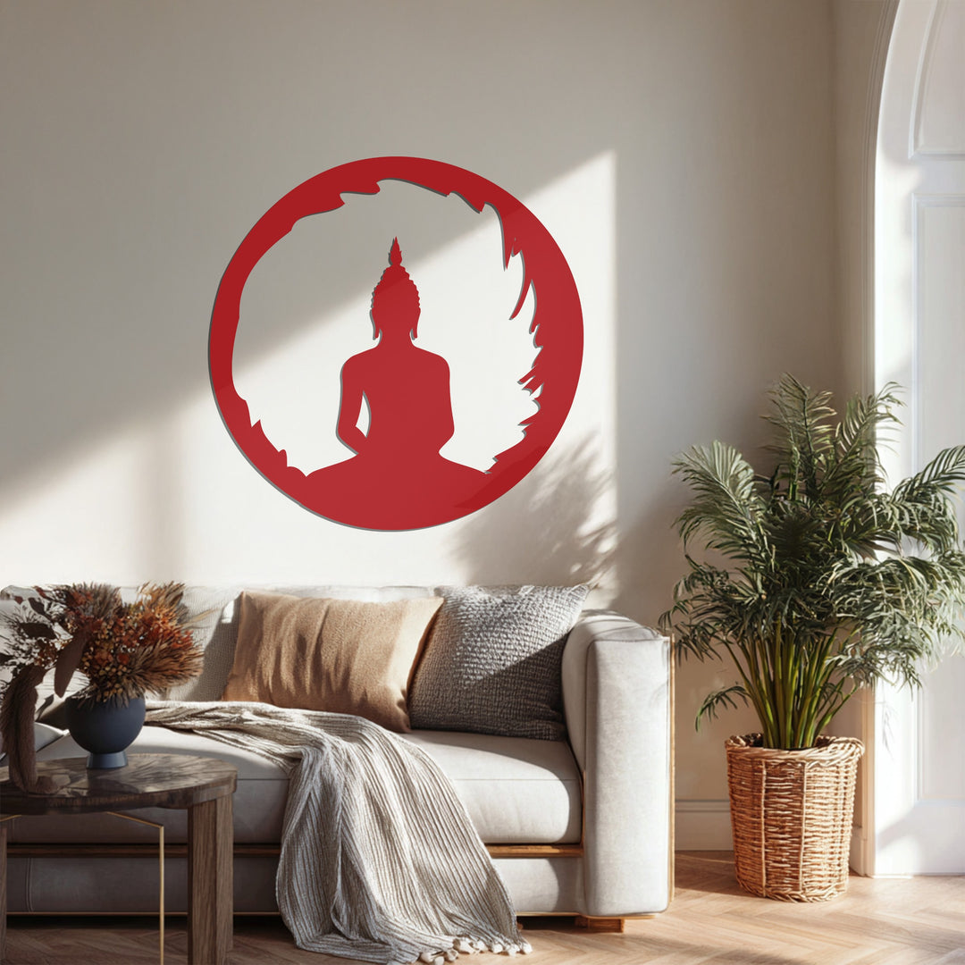 Round Buddha Silhouette – Spiritual Meditation Metal Wall Art
