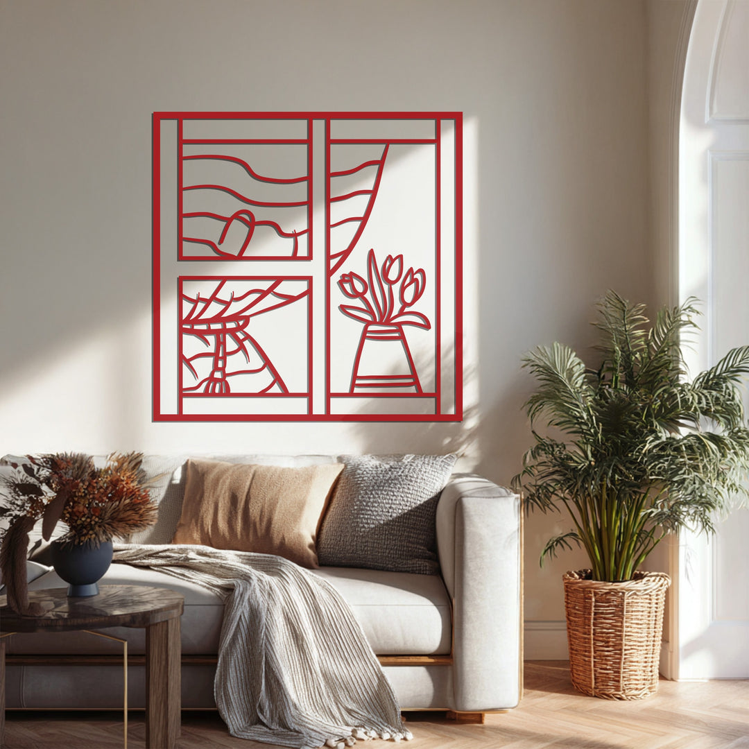 Window with Tulips – Elegant Floral Metal Wall Art