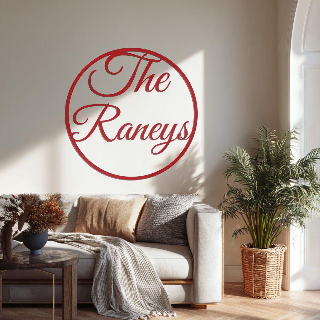 The Raneys Family Metal Wall Art – Personalized Circular Last Name Sign