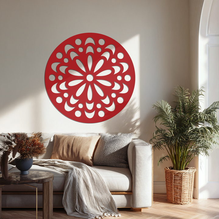 Smooth yet intricately cut surface texture highlights the decoration wall art of this ornamental floral mandala round metal wall art.
