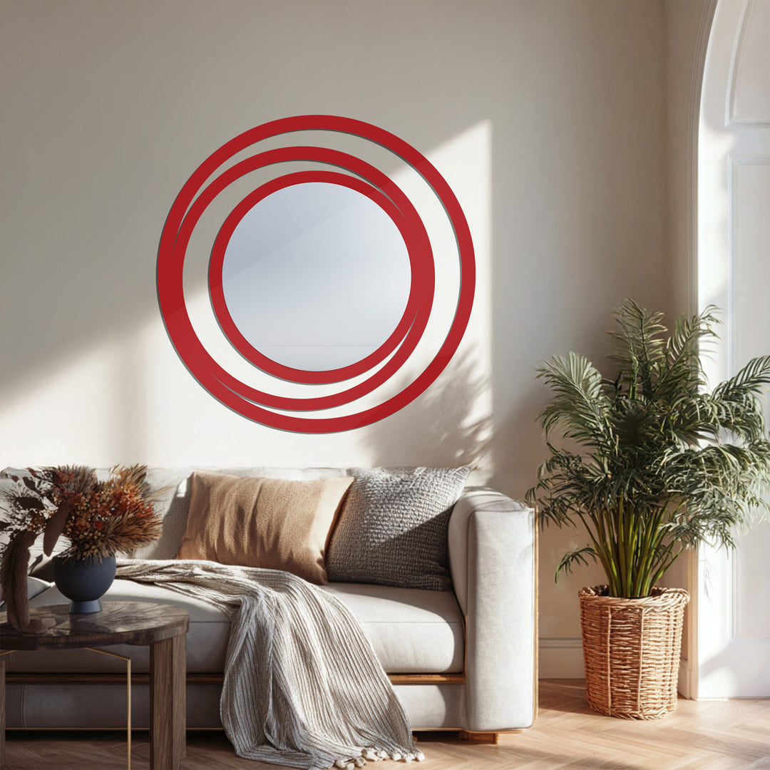 Modern Round Mirror with Triple Circle Frame – Minimalist Metal Wall Mirror