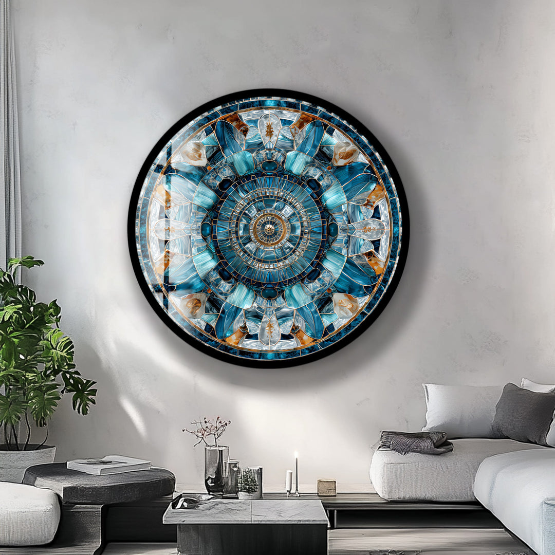 Celestial Compass Bloom – Round Glass Wall Art