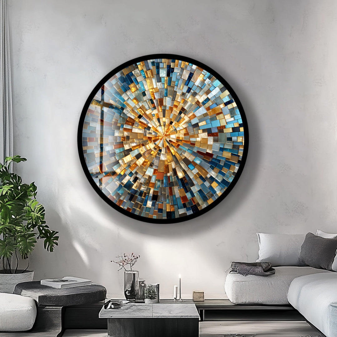 Radiant Skyline Mosaic – Round Glass Wall Art