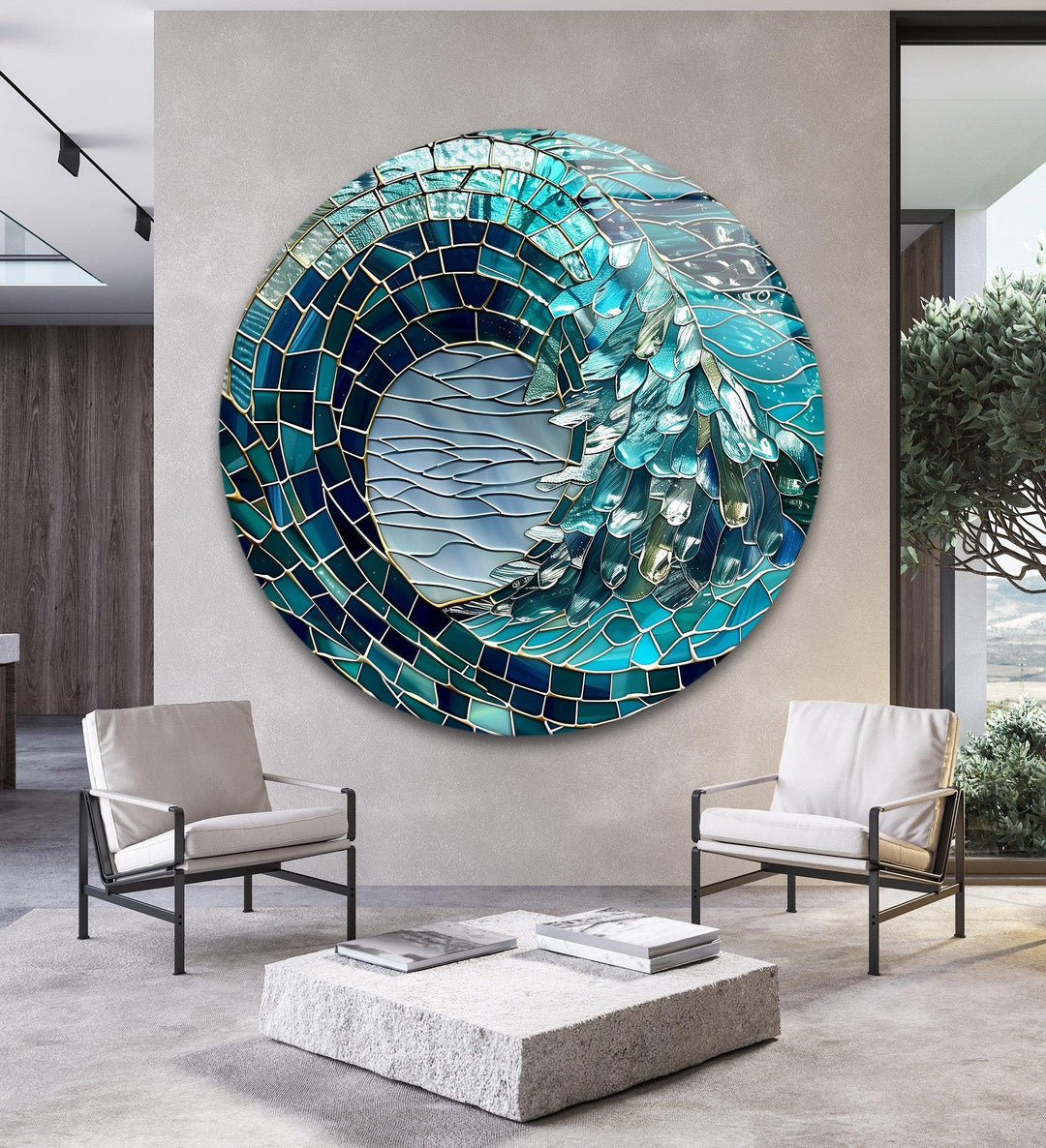 Ocean Crest – Turquoise Wave Round Glass Wall Art - MyPhotoStation