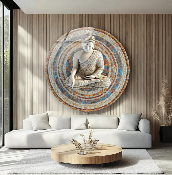 Mosaic Serenity Buddha – Round Glass Wall Art - MyPhotoStation