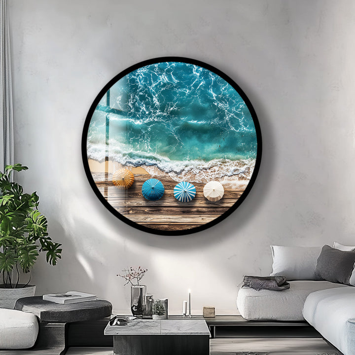 Coastal Bliss Horizon – Round Glass Wall Art