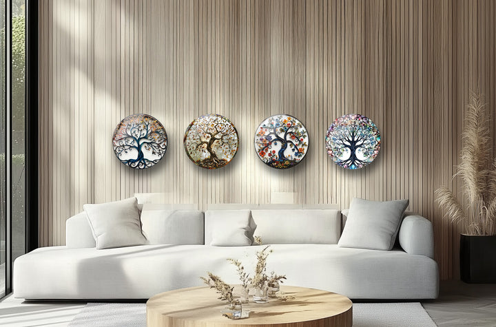 Mosaic Tree of Life round glass wall art set