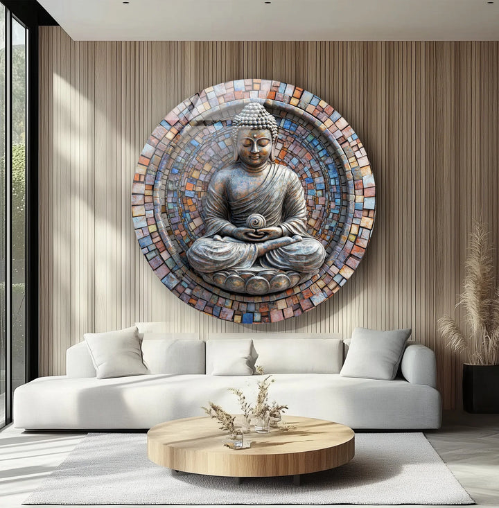 Zen Enlightenment – Buddha Mosaic Round Glass Wall Art - MyPhotoStation