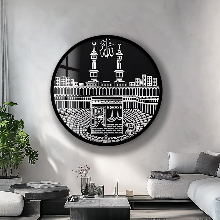 Sacred Kaaba Illustration – Mecca Round Glass Wall Art