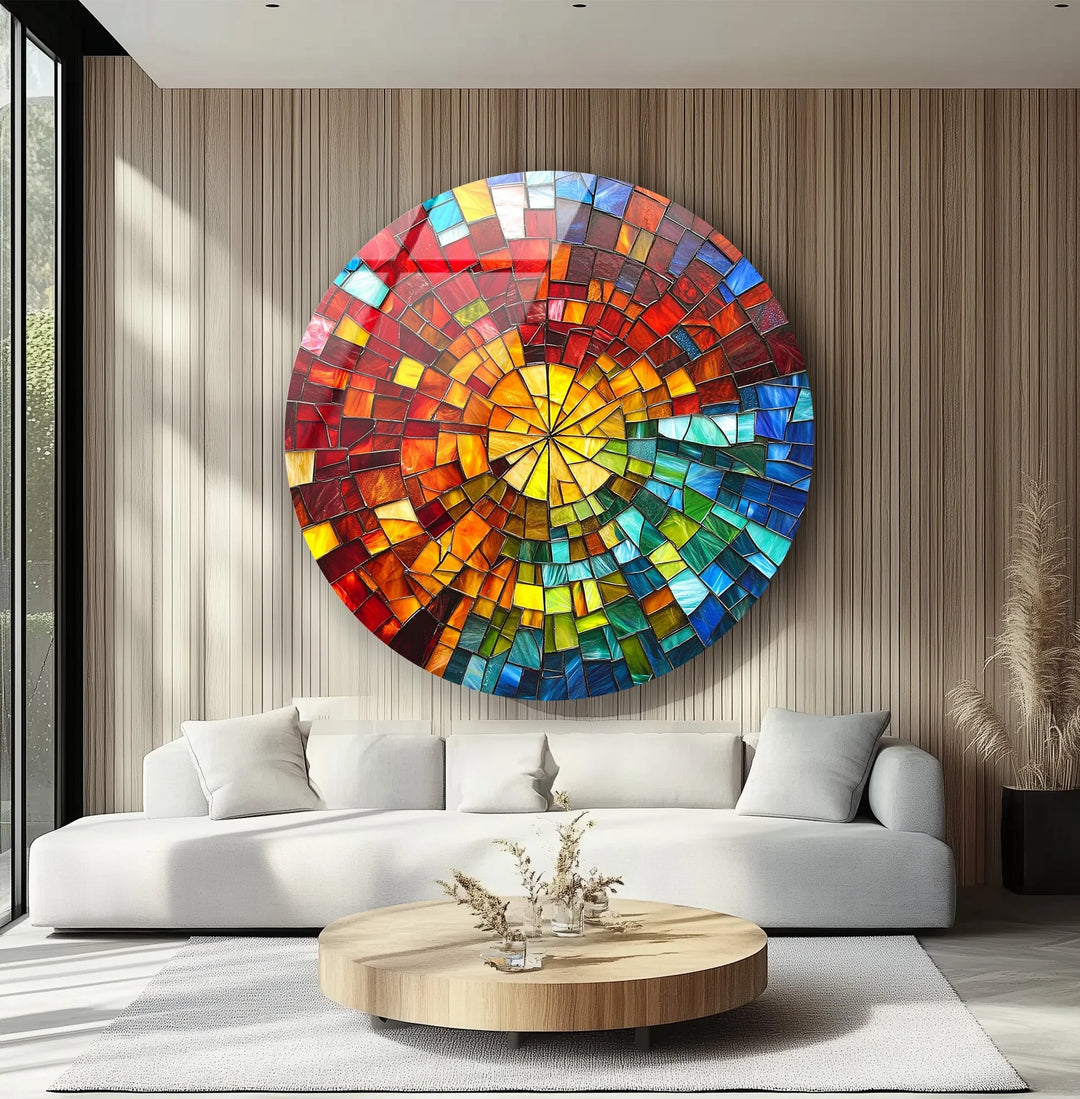 Sunburst Spectrum Mosaic Round Glass Wall Art - MyPhotoStation