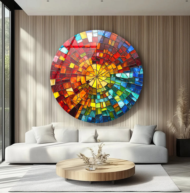 Sunburst Spectrum Mosaic Round Glass Wall Art - MyPhotoStation